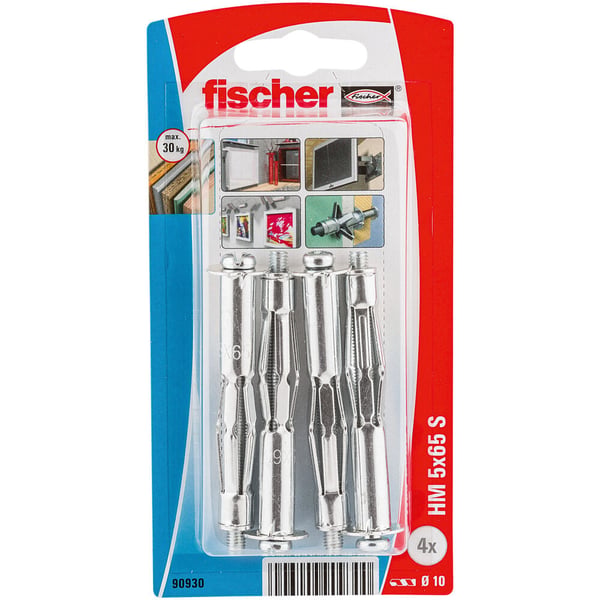 Fischer 90930 skruvankare och väggplugg 4 styck Expansionsplugg 65 mm