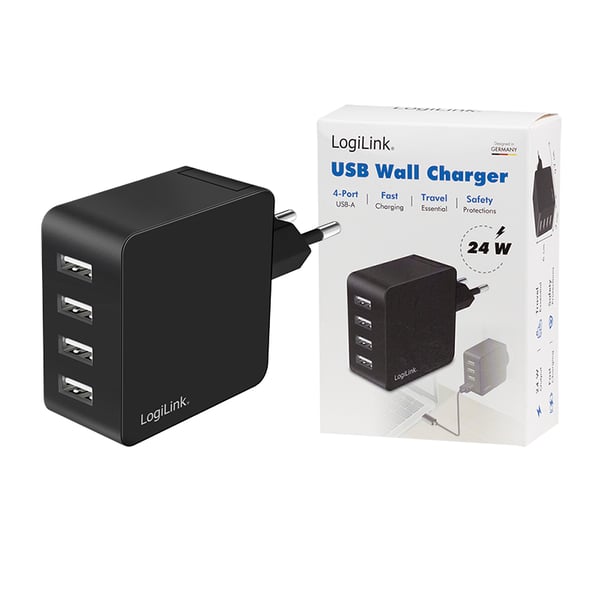 Miniatyrbillede 3 af 5: LogiLink PA0336 oplader til mobil enhed Universel Sort Vekselstrøm Hurtig opladning Indendørs