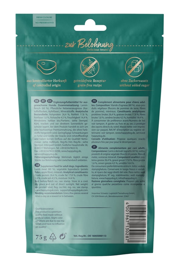 Happy Dog Meat Snack Lüneburg Heath 75 g Voksen Lam
