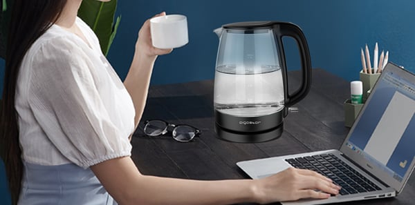 Aigostar 30GOM vattenkokare 1,7 l 2200 W Svart, Transparent