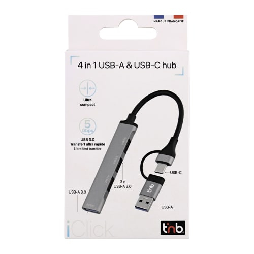 Miniatyrbild 2 av 5: T'nB HUBSLIM4 gränssnittshubbar USB 2.0 5000 Mbit/s Grå