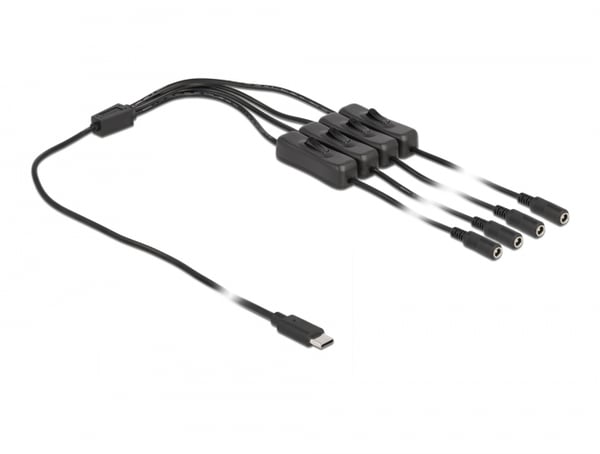 Miniatyrbild 2 av 2: DeLOCK 86802 kabelomvandlare (hane/hona) USB Type-C 4 x DC 5.5 x 2.1 mm Svart