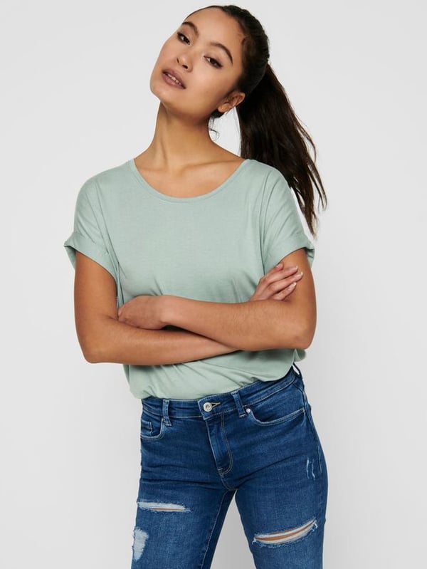 ONLY 15106662 T-shirt Rund halsudskæring Kort ærme Elastin, Polyester, Viskose