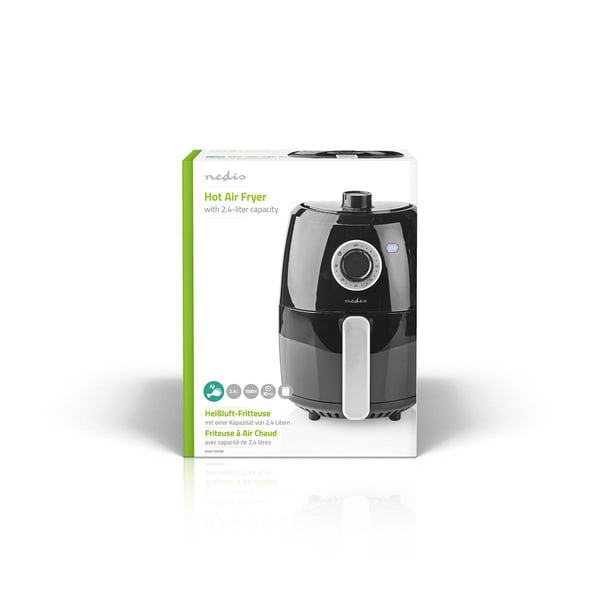 Nedis KAAF120FBK frituregryde Enkelt 2,4 L Enkeltstående 1000 W Varmluftsteger Aluminium, Sort