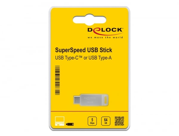 DeLOCK 54075 USB-sticka 64 GB USB Type-A / USB Type-C 3.2 Gen 1 (3.1 Gen 1) Silver