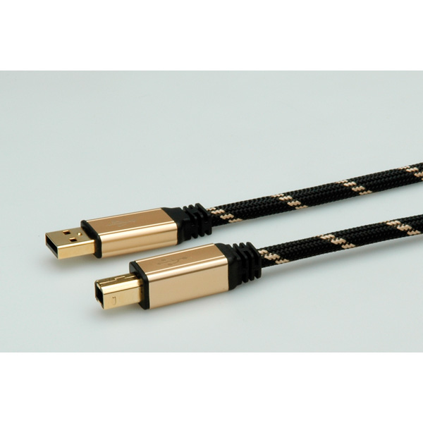 ROLINE 11.02.8805 USB-kabel USB 2.0 4,5 m USB A USB B 0,48 Gbit/sek. Sort, Guld