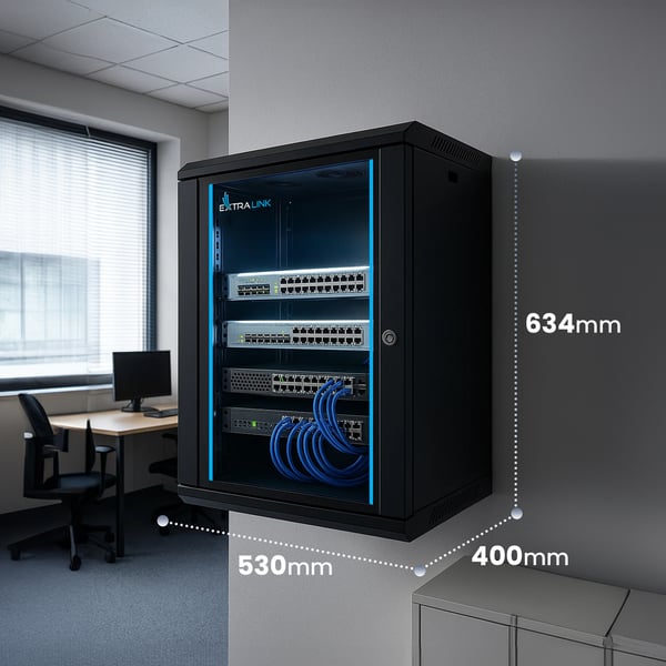 Extralink LITE 12U 530X400 WALL-MOUNTED RACKMOUNT CABINET BLACK Fritstående/væg-/gulvmonteret stativ Sort