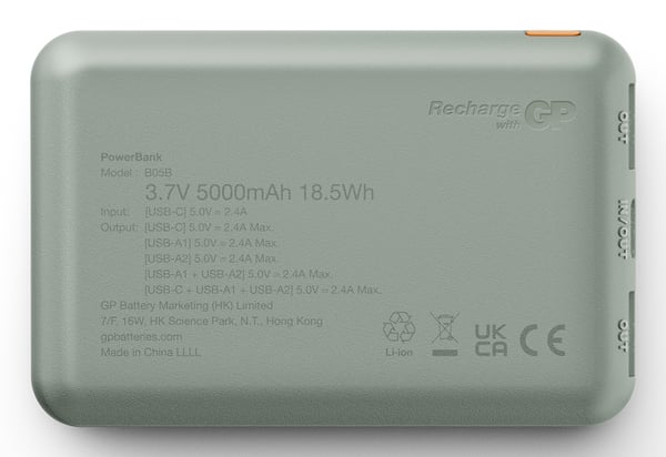 GP Batteries 405210 powerbank Lithium polymer (LiPo) 5000 mAh Grå