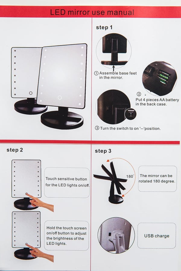 Miniatyrbillede 5 af 6: Carl&Son Makeup LED Mirror makeup spejl Fritstående Rektangulær Sort