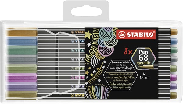 STABILO Pen 68 metallic filtpen Mellem Kobber, Guld, Metalblå, Metallisk grøn, Metallisk pink, Metallisk violet, Sølv 8 stk
