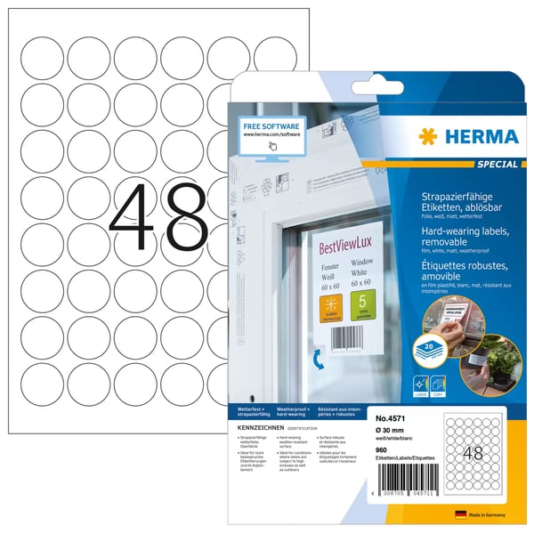 HERMA 4571 självhäftande etiketter Lösa Vit 960 styck HERMA 4571 självhäftande etiketter Lösa Vit 960 styck