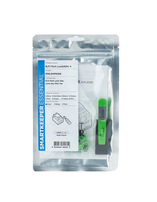 Smart Keeper Mini \"RJ11 Port\" Blocker grøn 4 stk. + nøgle