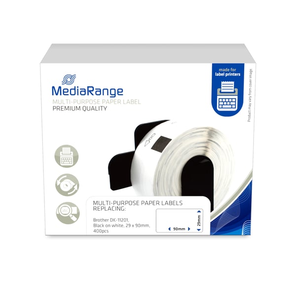 Miniatyrbillede 2 af 2: MediaRange ge Schriftband 29x90mm schwarz/weiß Brother DK-11201 400Stk