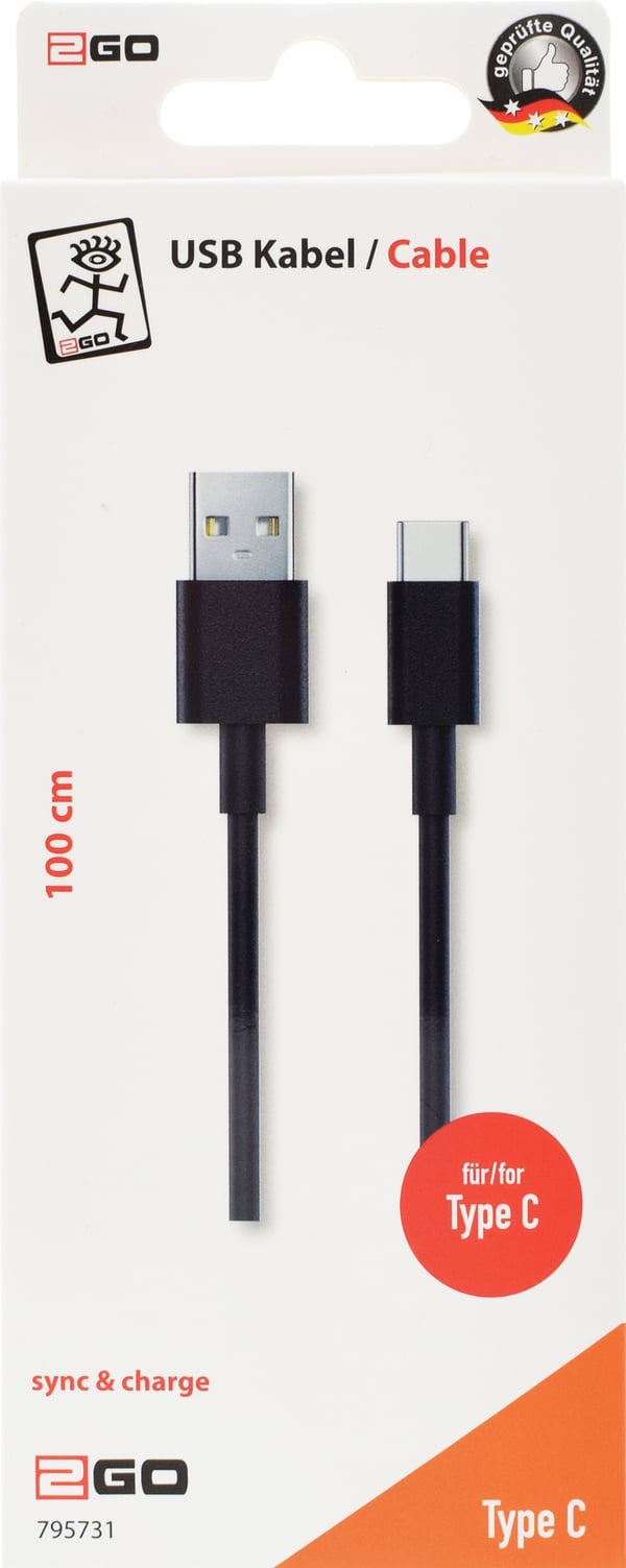 Miniatyrbillede 2 af 2: 2GO 795731 USB-kabel USB 3.2 Gen 1 (3.1 Gen 1) 1 m USB B USB C Sort