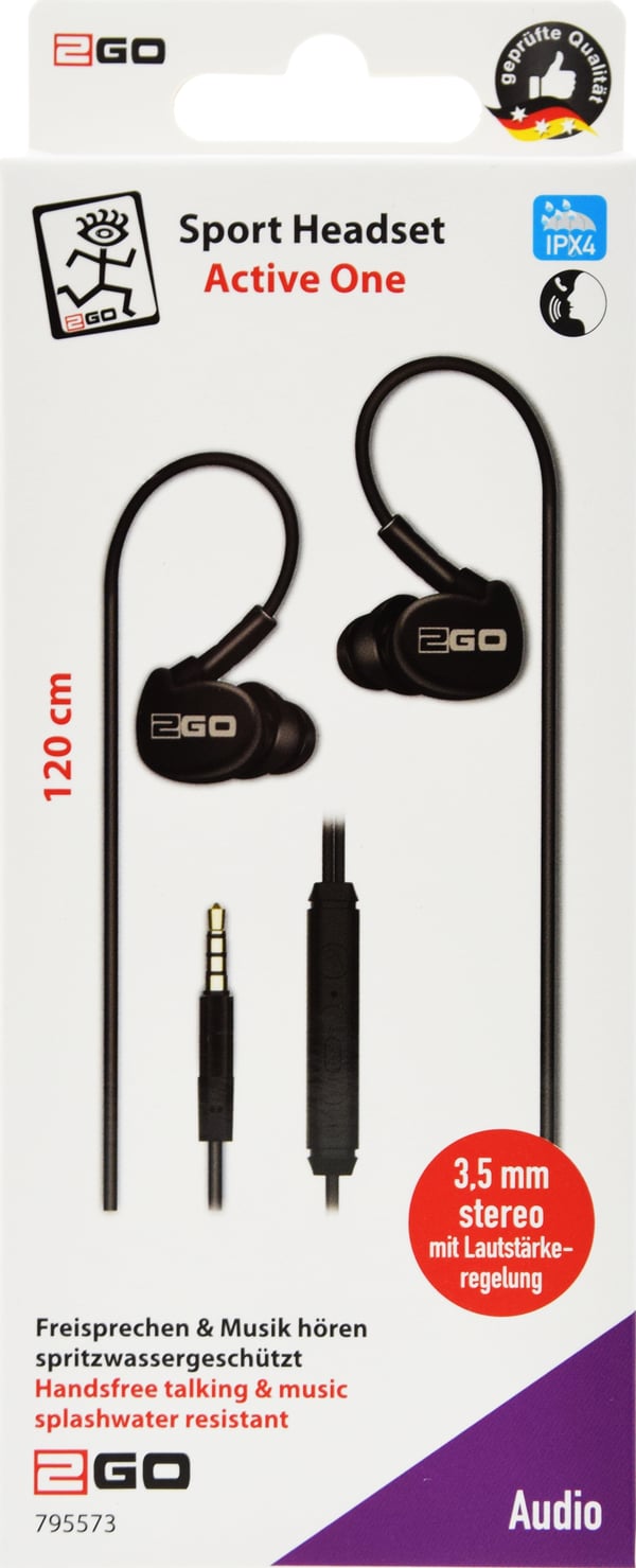 2GO Active 1 Headset Ledningsført I ørerne Opkald/musik Sort