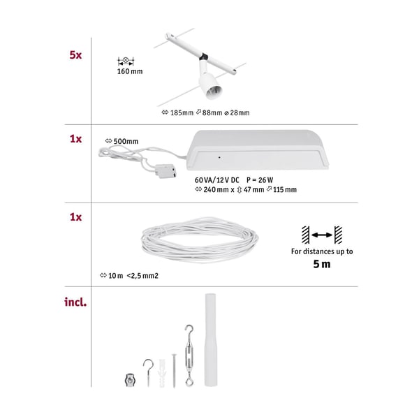 Paulmann 94458 ljusspottar Skena för spotlight GU5.3