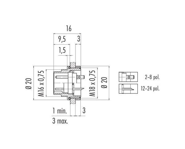Miniatyrbillede 5 af 6: BINDER 09-0115-00-05 kabelsamler M16