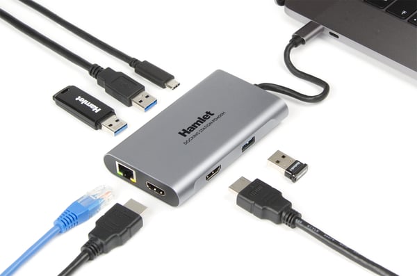 Hamlet HDKC-PD400H kannettavien tietokoneiden telakka ja porttitoistin Langallinen USB 3.2 Gen 1 (3.1 Gen 1) Type-C Harmaa