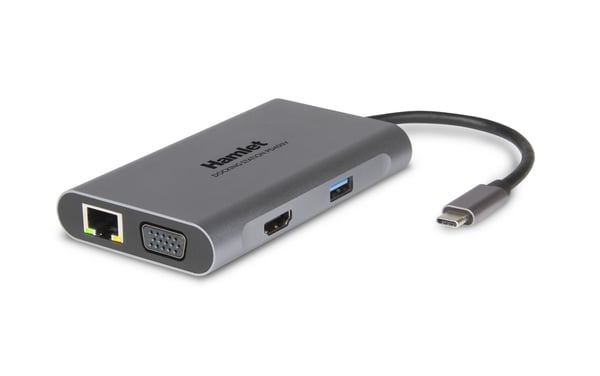 Hamlet HDKC-PD400V kannettavien tietokoneiden telakka ja porttitoistin Langallinen USB 3.2 Gen 1 (3.1 Gen 1) Type-C Harmaa