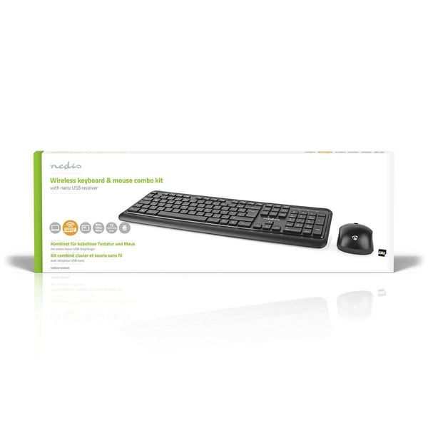 Nedis KBMCW100BKDE tangentbord Mus inkluderad Universal Trådlös RF + USB QWERTZ tyska Svart