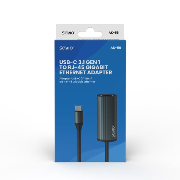 Pikkukuva 5 / 7: Savio AK-56 Adapter USB-C 3.1 GEN 1 do RJ-45 Gigabit Ethernet USB Type-C 1000 Mbit/s