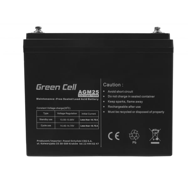 Green Cell AGM25 UPS-batterier Slutna blybatterier (VRLA) 12 V 75 Ah