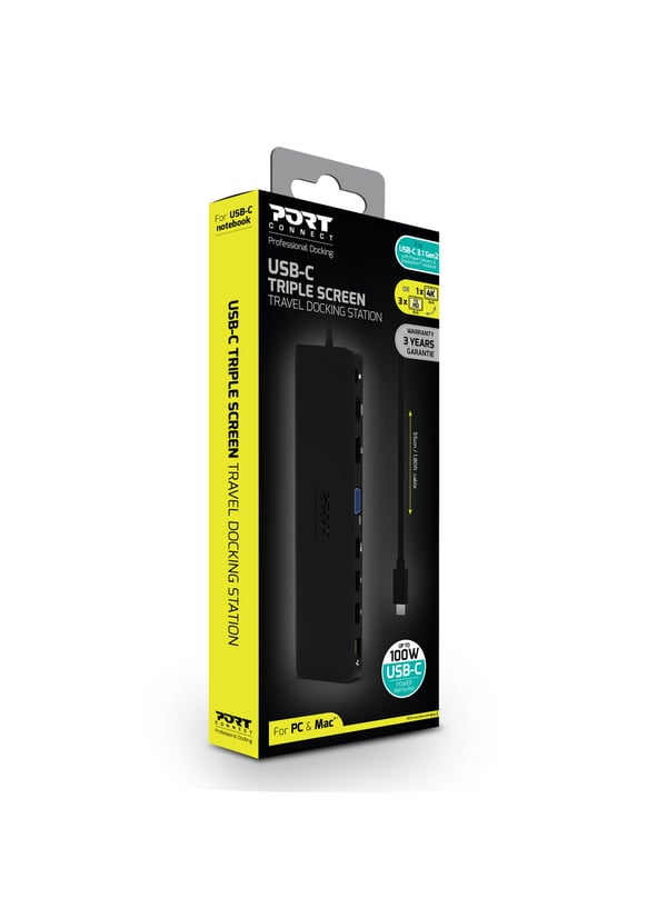 Port Designs 901906-W kannettavien tietokoneiden telakka ja porttitoistin Langallinen USB 3.2 Gen 2 (3.1 Gen 2) Type-C Musta