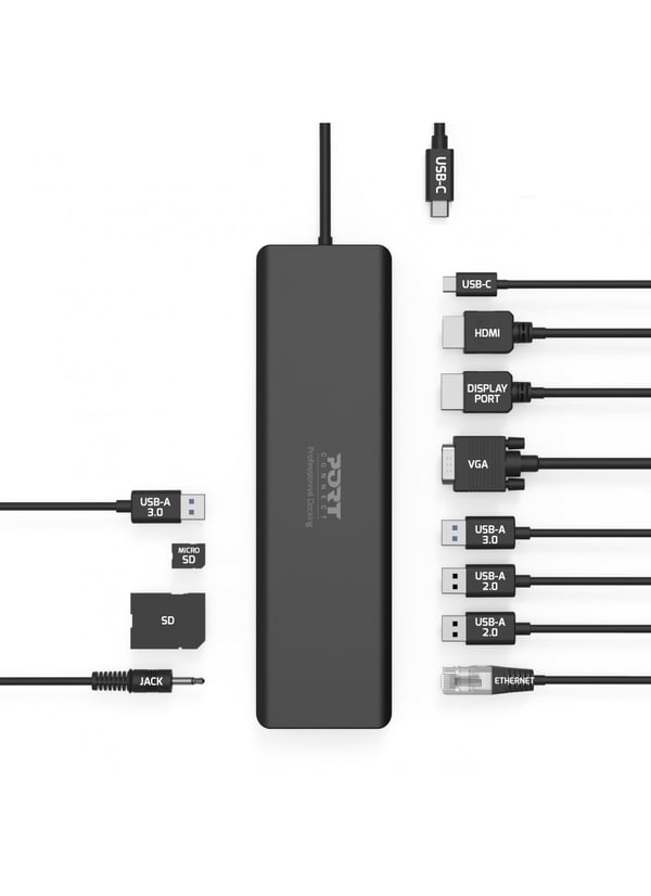 Port Designs 901906-W kannettavien tietokoneiden telakka ja porttitoistin Langallinen USB 3.2 Gen 2 (3.1 Gen 2) Type-C Musta
