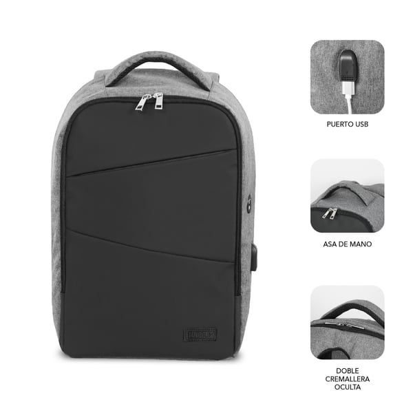 SUBBLIM MOCHILA SECURE V2 AP ANTIROBO 16'' GRIS 40,6 cm (16") Reppu Musta, Harmaa