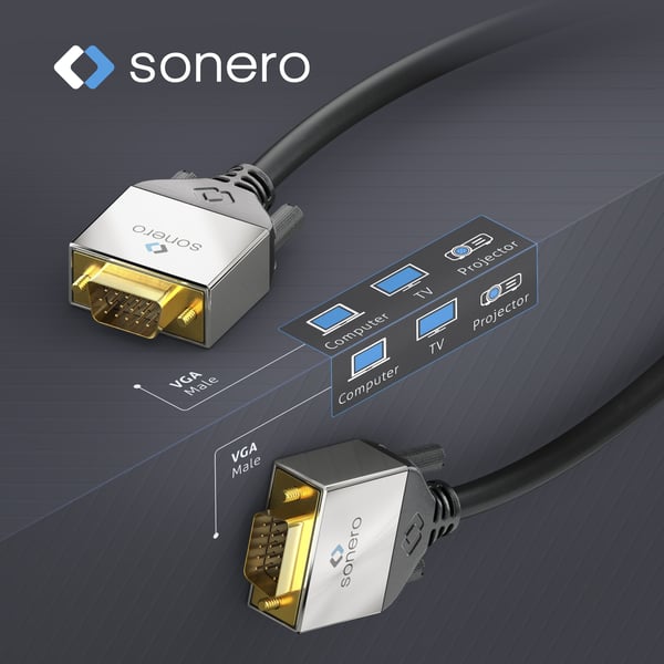 sonero S-VC000-150 VGA kabel 15 m VGA (D-Sub) Sort, Grå
