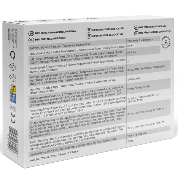 Savio MD-01 løvblæser 60 W 7,4 V 140 km/t Lithium-Ion (Li-Ion)