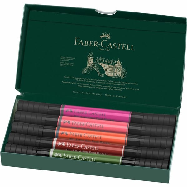 Miniatyrbild 4 av 4: Faber-Castell Pitt Artist Pen Dual Marker märkpennor 5 styck Pensel / Fin spets Brun, Grön, Magenta, Orange, Rosa