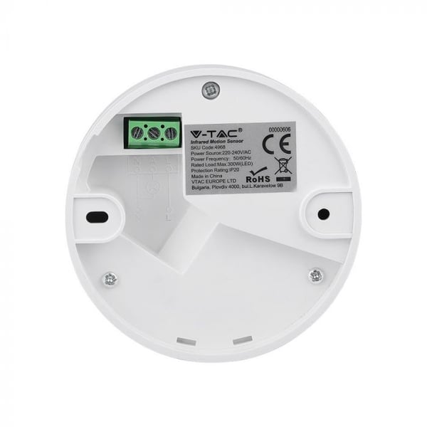 Miniatyrbillede 4 af 4: V-TAC LED-SENSOR-360 bevægelsessensor Infrarød sensor Ledningsført Loft/væg Hvid