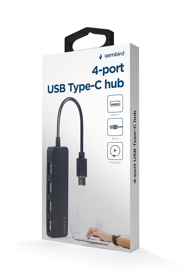 Gembird UHB-CM-U2P4-01 keskitin USB 2.0 Type-C Musta