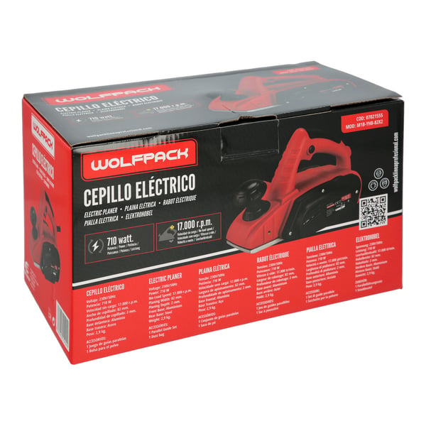 Wolfpack Cepillo Electrico 710 Watt. Anchura Corte 82 mm. Profundidad 2 mm. Base Aluminio / Acero