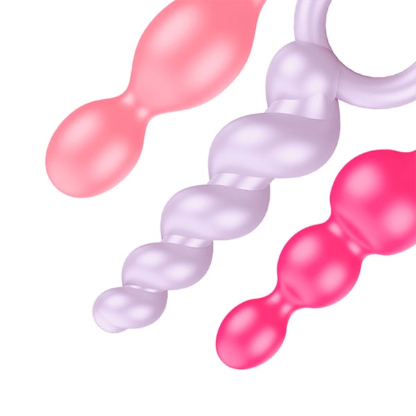Miniatyrbild 2 av 4: Satisfyer Booty Call Analkulor Rosa, Lila, Röd Kisel 3 styck