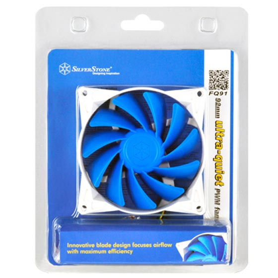 Silverstone FQ91 Computerkabinet Ventilator 9,2 cm Blå, Hvid