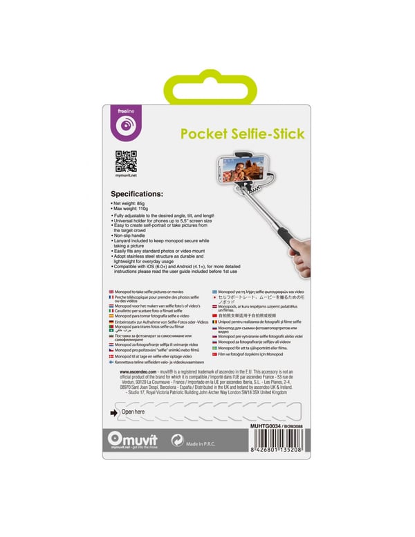 Muvit MUHTG0034 selfiekeppi Älypuhelin Musta