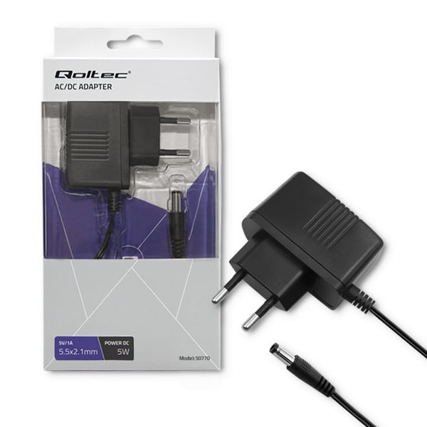 Qoltec 50770 strømadapter og vekselret Indendørs 5 W Sort
