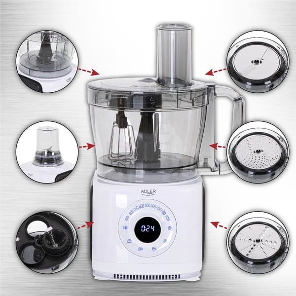 Miniatyrbillede 20 af 23: Adler AD 4224 foodprocessor 1000 W 3,5 L Sort, Hvid