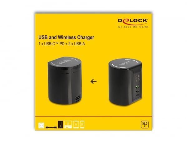 Miniatyrbillede 5 af 8: DeLOCK 41441 oplader til mobil enhed Smartphone Sort Vekselstrøm Trådløs opladning Hurtig opladning Indendørs