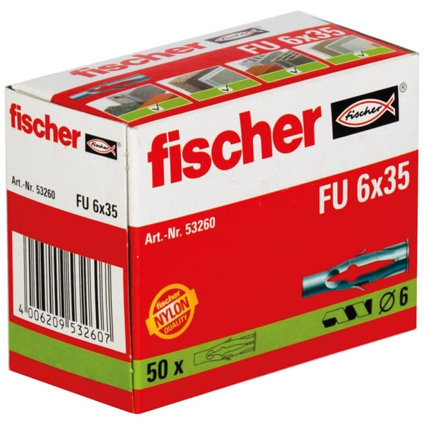 Miniatyrbillede 2 af 4: Fischer 53260 skrueanker og vægudtag 50 stk Vægstik 35 mm