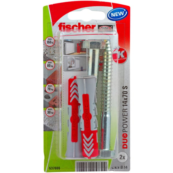 Miniatyrbillede 1 af 9: Fischer 537666 skrueanker og vægudtag 2 stk Skrue og vægstiksæt 70 mm