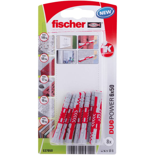 Miniatyrbillede 1 af 9: Fischer 537650 skrueanker og vægudtag 8 stk Skrue og vægstiksæt 50 mm