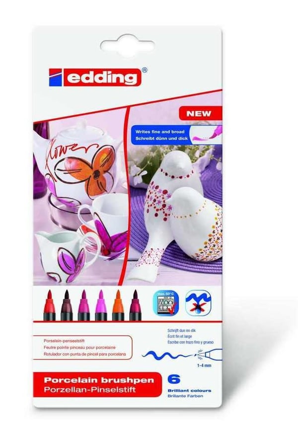 Edding 4200 Anthracit, Bordeaux, Orange, Lyserød, Rød 6 stk