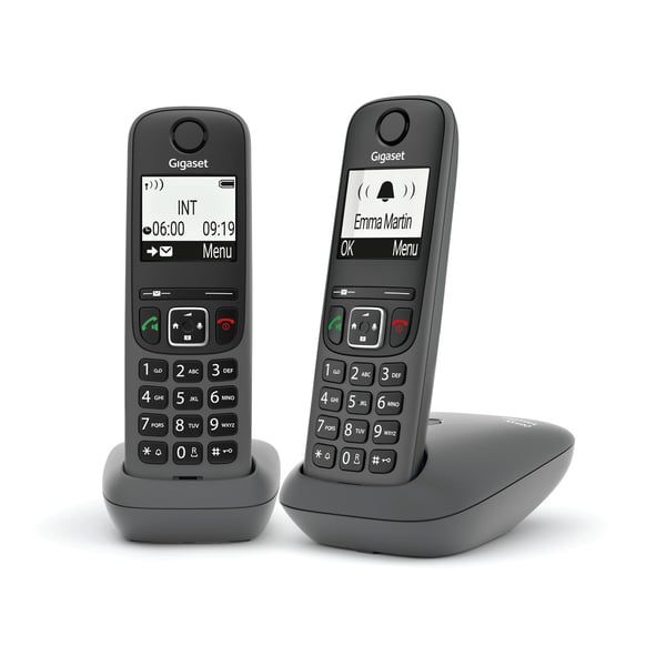Gigaset AS490 Duo Analog/DECT-telefon Nummervisning Sort
