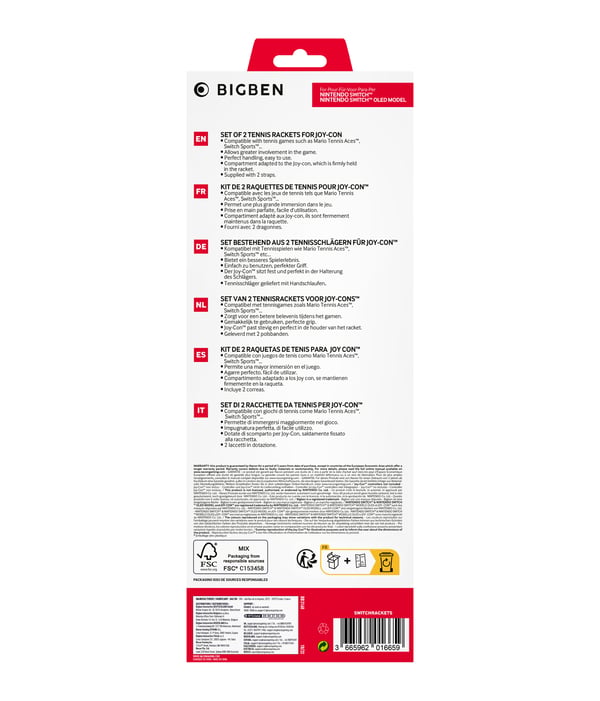 Miniatyrbillede 3 af 7: Bigben Interactive Joy-Con Tennis Rackets Kit Sort, Blå, Rød speciel Nintendo Switch