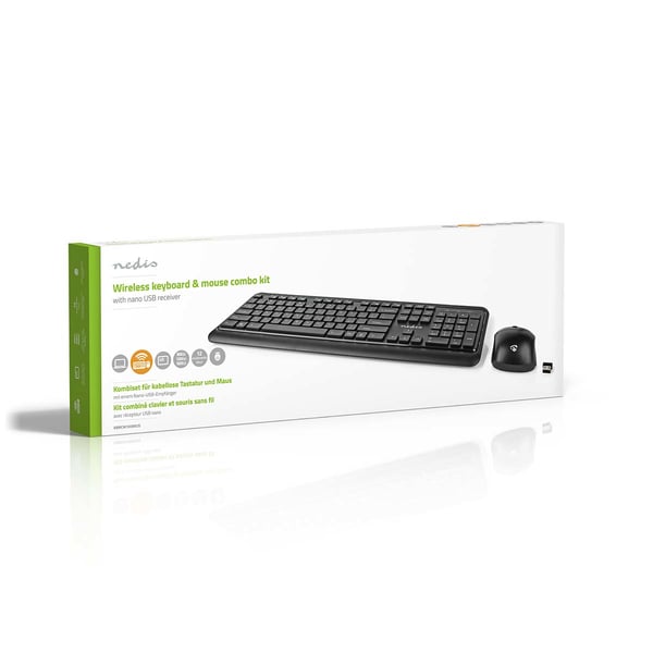 Nedis KBMCW100BKUS tastatur Mus inkluderet Hjem RF trådløst QWERTY US engelsk Sort