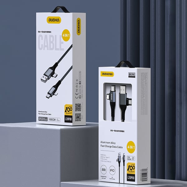 Miniatyrbillede 2 af 9: DUDAO L20PRO 4-in-1 fast Charging Cable USB-kabel 1 m USB A/USB C USB C/Lightning Sort, Grå