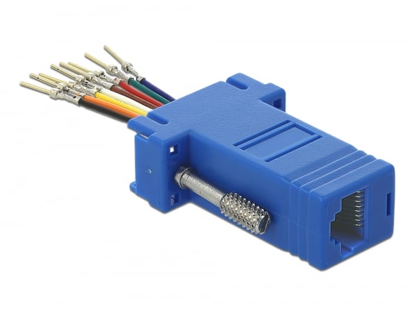 DeLOCK 66167 kabelomvandlare (hane/hona) Sub-D Rj-45 Svart, Blå, Rostfritt stål